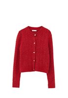 Bayan Kırmızı Yün Karışımlı Düğmeli Hırka