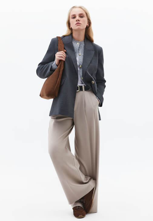 Yünlü Hırka ve Bol Paça Pantolon Kombini