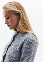 Bayan Gri Yün Karışımlı Düğmeli Hırka