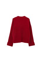 Bayan Kırmızı Yün Karışımlı V Yaka Kazak