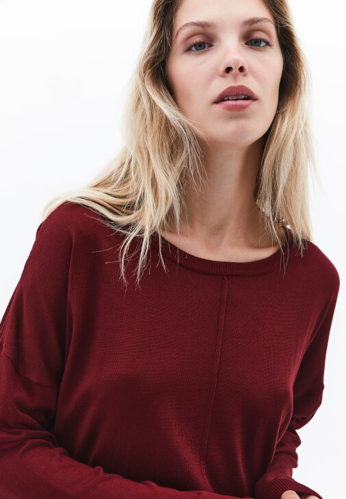 Triko Kazak ve Orta Bel Denim Kombini