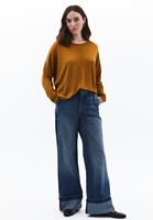 Bayan Kahverengi Bot Yaka Triko Kazak