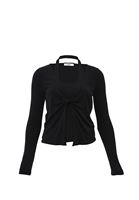 Bayan Siyah Atlet Detaylı Burgulu Tişört