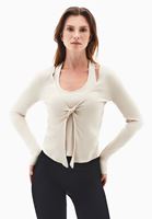 Bayan Bej Atlet Detaylı Burgulu Tişört