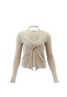 Bayan Bej Atlet Detaylı Burgulu Tişört