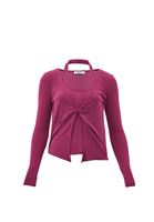 Bayan Bordo Atlet Detaylı Burgulu Tişört