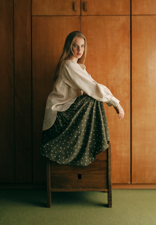 Çok Renkli Yüksek Bel Desenli Etek