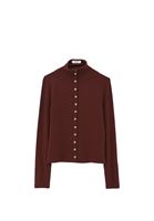 Bayan Kahverengi Yüksek Yaka Düğmeli Bluz