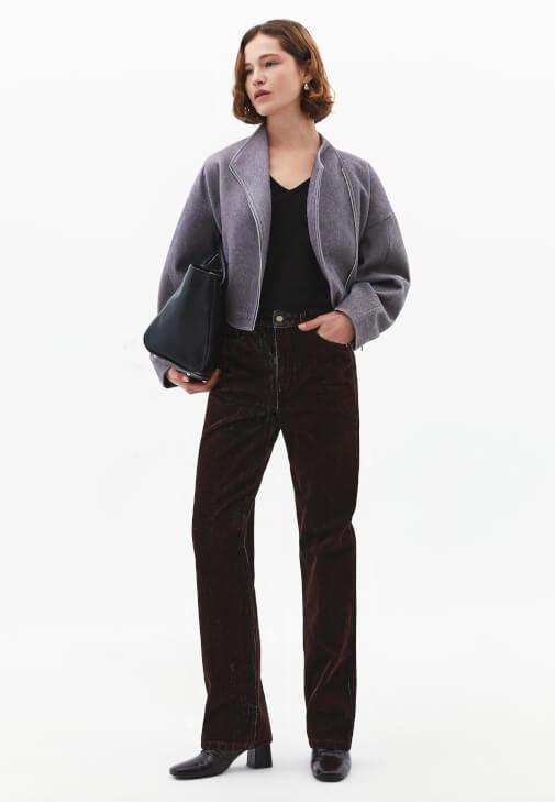 V Yaka Kazak ve Wide-Leg Pantolon Kombini