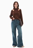 Bayan Kahverengi Yüksek Yaka Oversize Tişört