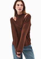 Bayan Kahverengi Yüksek Yaka Oversize Tişört