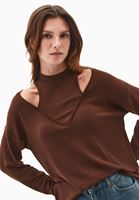 Bayan Kahverengi Yüksek Yaka Oversize Tişört