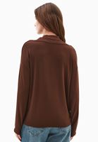 Bayan Kahverengi Yüksek Yaka Oversize Tişört