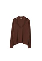 Bayan Kahverengi Yüksek Yaka Oversize Tişört