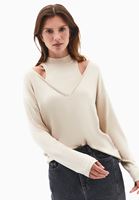 Bayan Bej Yüksek Yaka Oversize Tişört