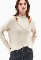 Bayan Bej Yüksek Yaka Oversize Tişört