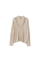 Bayan Bej Yüksek Yaka Oversize Tişört