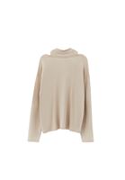 Bayan Bej Yüksek Yaka Oversize Tişört