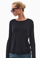 Bayan Siyah Sıfır Yaka Uzun Kollu Tişört