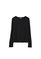 Bayan Siyah Sıfır Yaka Uzun Kollu Tişört