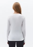Bayan Krem Sıfır Yaka Uzun Kollu Tişört