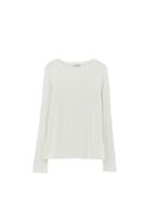 Bayan Krem Sıfır Yaka Uzun Kollu Tişört