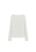 Bayan Krem Sıfır Yaka Uzun Kollu Tişört