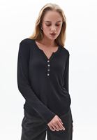 Bayan Siyah Loose-Fit Uzun Kollu Tişört