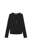 Bayan Siyah Loose-Fit Uzun Kollu Tişört