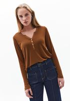 Bayan Kahverengi Loose-Fit Uzun Kollu Tişört