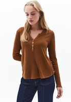 Bayan Kahverengi Loose-Fit Uzun Kollu Tişört