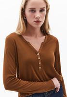 Bayan Kahverengi Loose-Fit Uzun Kollu Tişört