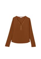 Bayan Kahverengi Loose-Fit Uzun Kollu Tişört