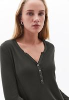 Bayan Yeşil Loose-Fit Uzun Kollu Tişört