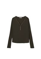 Bayan Yeşil Loose-Fit Uzun Kollu Tişört