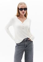 Bayan Krem Loose-Fit Uzun Kollu Tişört