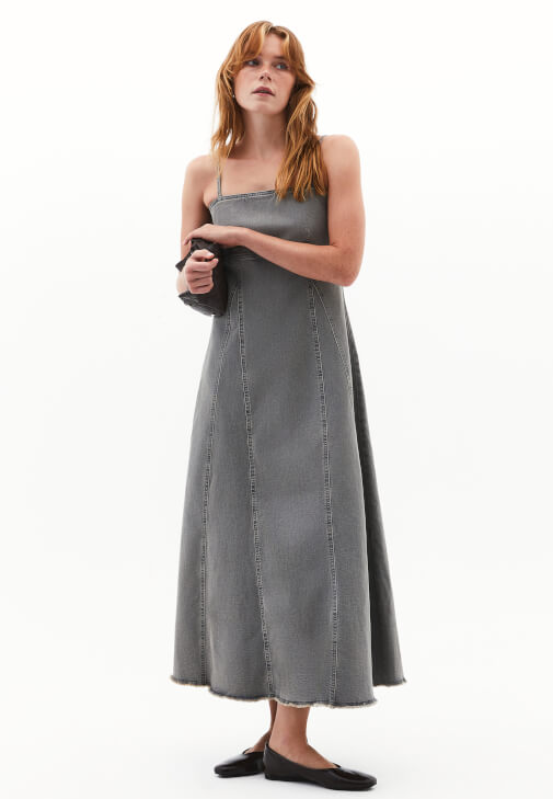 Gri Denim Uzun Elbise