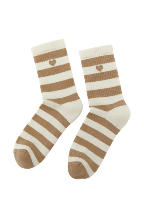 Krem Çizgili Çorap