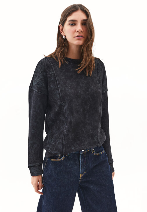 Siyah Yıkamalı Oversize Sweatshirt