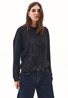 Bayan Siyah Yıkamalı Oversize Sweatshirt