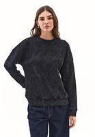 Bayan Siyah Yıkamalı Oversize Sweatshirt