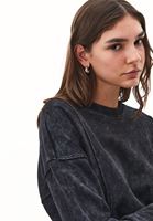 Bayan Siyah Yıkamalı Oversize Sweatshirt