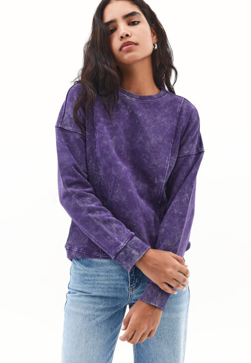 Mor Yıkamalı Oversize Sweatshirt