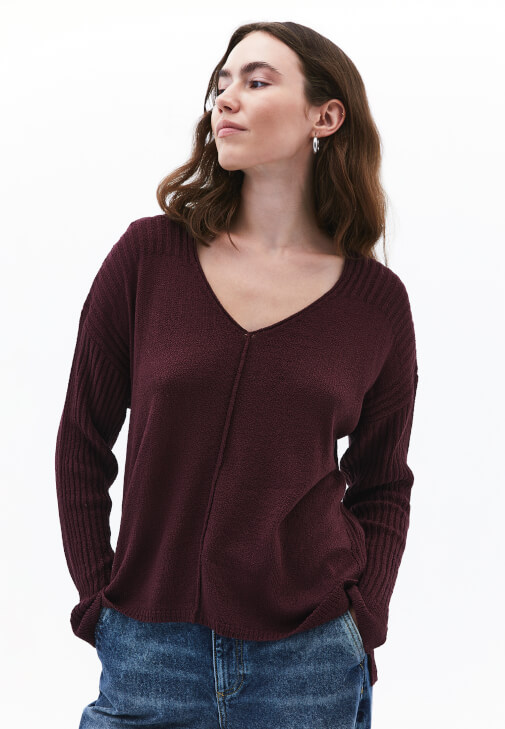 Bordo V Yaka Triko Kazak