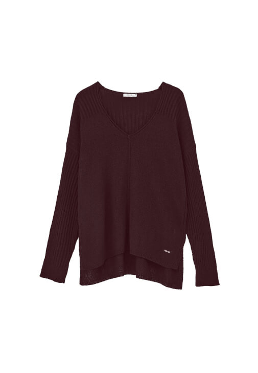 V Yaka Triko Kazak ve Kadife Pantolon Kombini