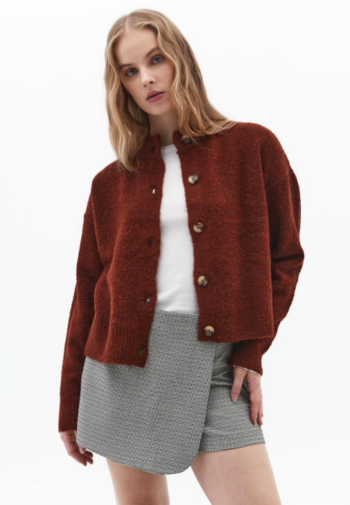  Yün Karışımlı Düğmeli Hırka