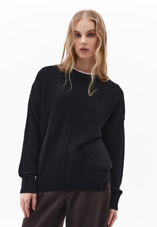 Kaşmir Kazak ve Bol Paça Pantolon Kombini