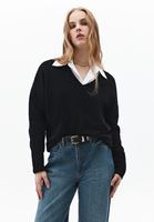 Bayan Siyah Kaşmir Karışımlı Yün Kazak