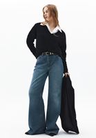 Bayan Siyah Kaşmir Karışımlı Yün Kazak