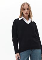 Bayan Siyah Kaşmir Karışımlı Yün Kazak